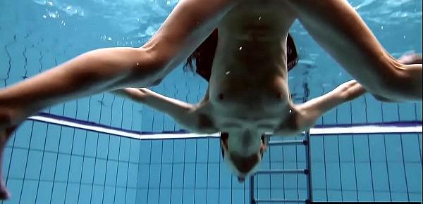 Brunette with long hair underwater cutie Janka